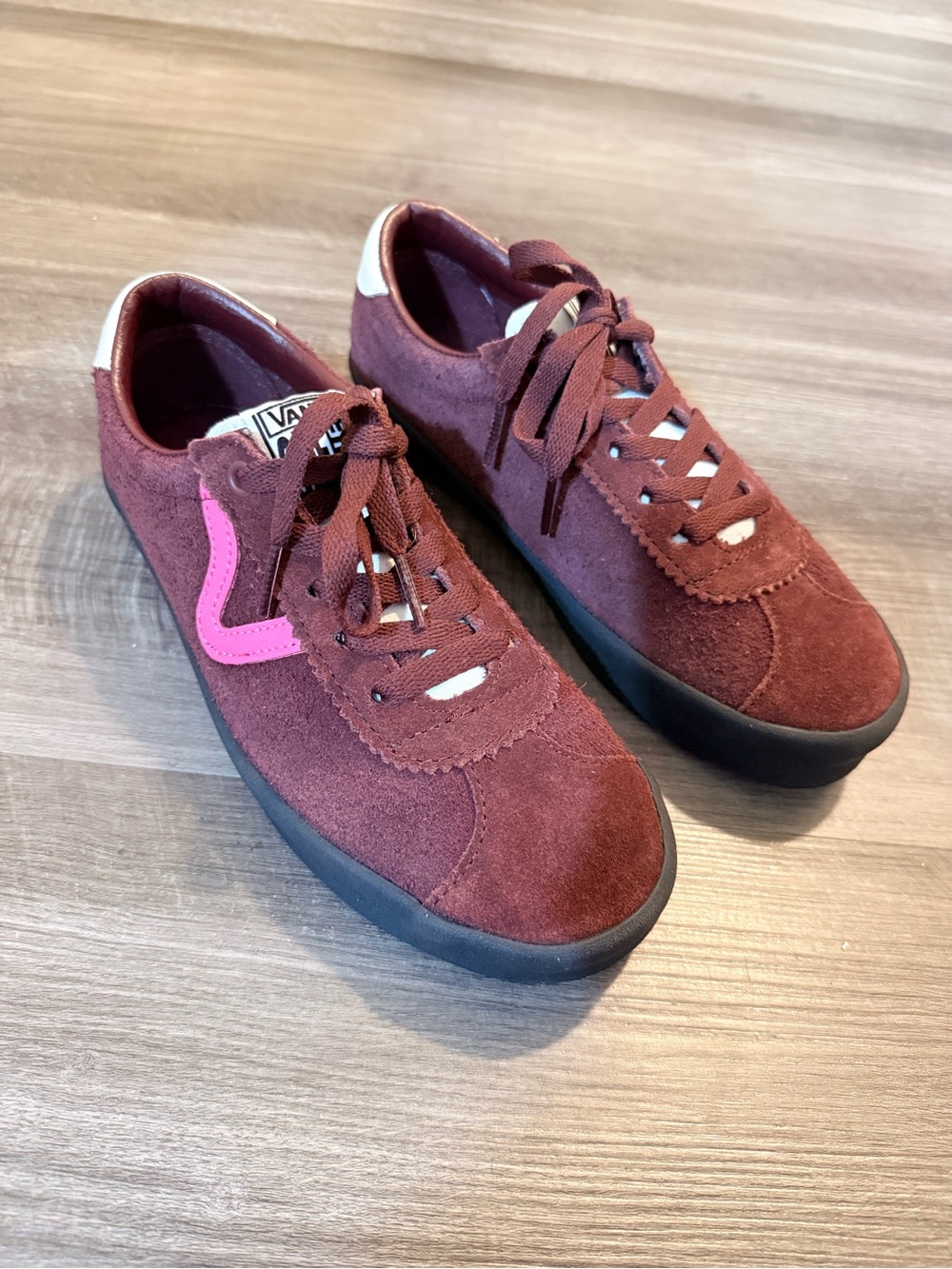 Vans Burgundy Suede Sneakers with Pink Accent